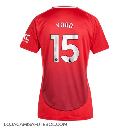 Camisa de Futebol Manchester United Leny Yoro #15 Equipamento Principal Mulheres 2024-25 Manga Curta